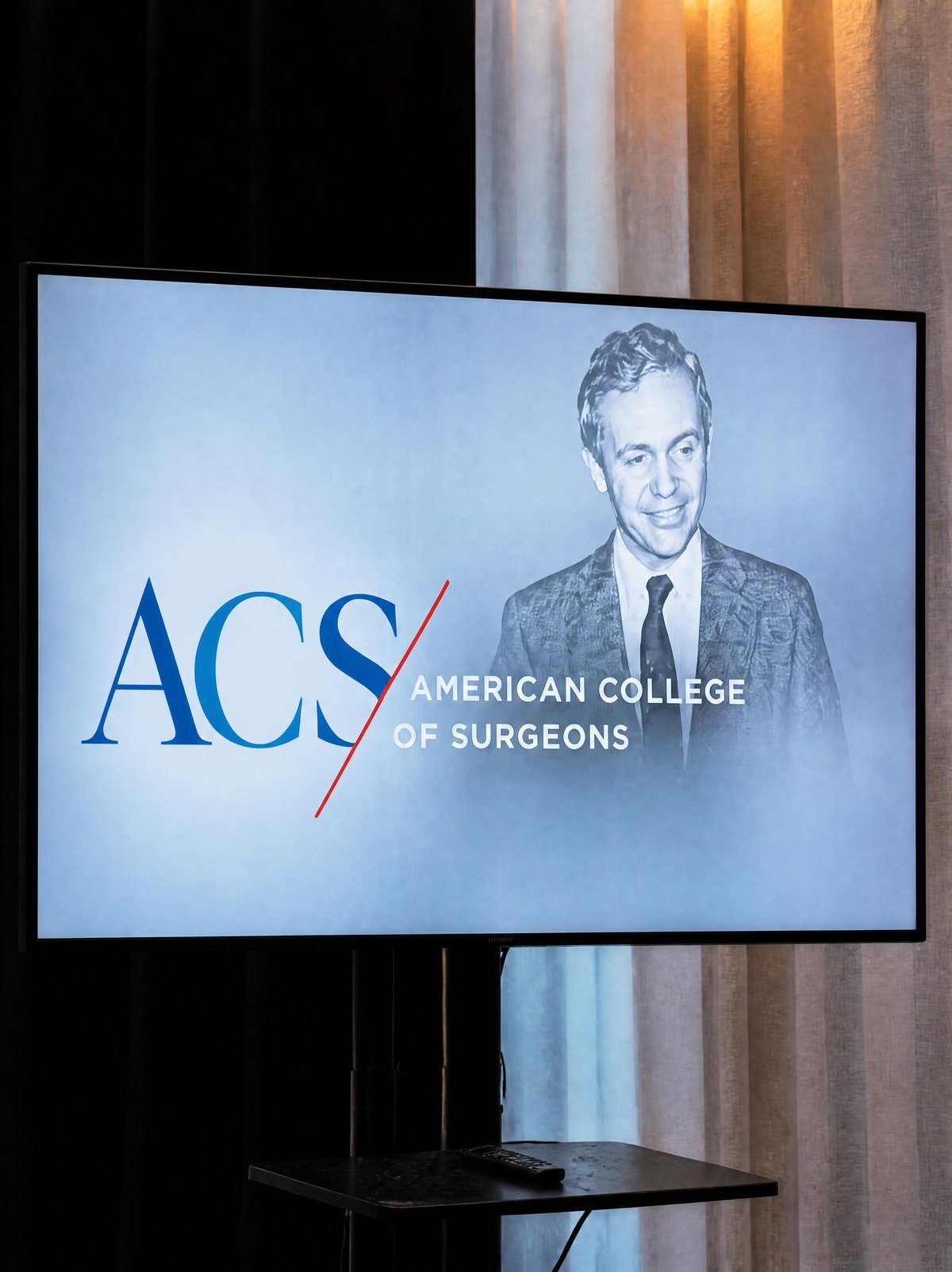 American College of Surgeons Icons in Surgery tribute screen showing a portrait of Dr. Joseph G. McCarthy